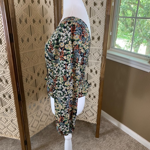 H&M Blouse Women Black Floral Peasant Smock Cottage Fairy Romantic Fem Sz Small - Picture 6 of 9